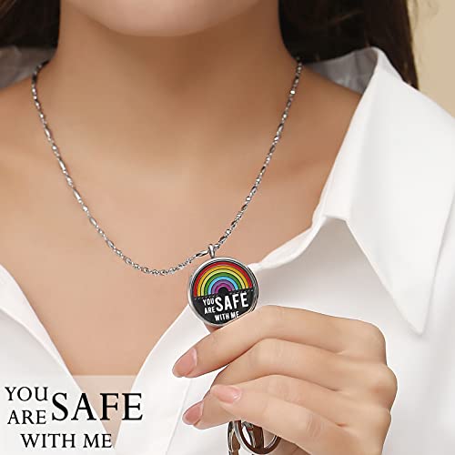 Lanyards For Women - Teacher Lanyard - Lanyards For Id Badges - Stainless Steel Necklace Lanyard Keychain Nurse Doctor Medical Student Key Holder Decorative Work Jewelry You Are Safe With Me Rainbow #TOP1