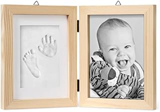 Chuckle - Baby Hand & Foot Clay Print Photo Frame Keepsake Kit - Gift for New Parents and Newborn Baby and Nursery Decoration - Pine