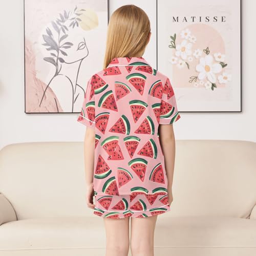 ALAZA Cartoon Watermelon Slices Satin Pajamas Set Short Sleeve Button Down Sleepwear Summer Pjs 2 Piece4