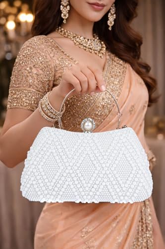 Image of Lady Quinton Pearl and Rhinestone Evening Clutch Bag, Bridal Party Handbag with Chain Strap