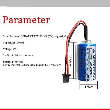 Miniatura 5 de BAOBUTE CR17335SE-R 1800mAh 3V Q6BAT PLC Batería de litio para sistema QNS Q6BAT Q25PRHCPU Q170HBATC con enchufe negro