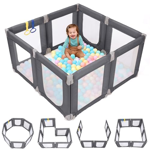 Image of Dripex Small Foldable Baby Playpen, 49 inchx47 inch Small Space Play Yard for Travel - Portable Collapsible Play Pen for Babies, Indoor Outdoor Baby Fence, Grey
