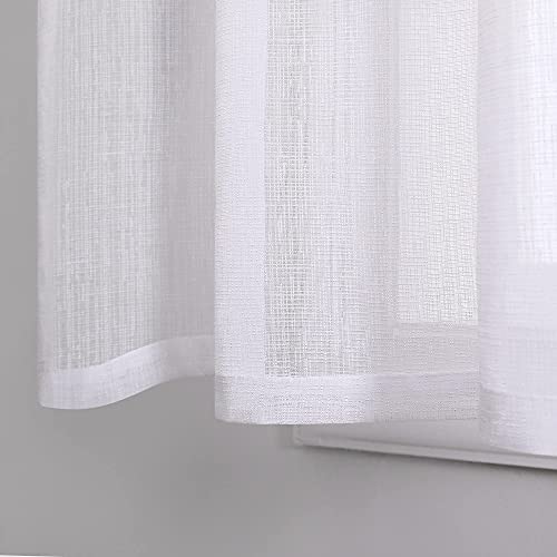 White Short Sheer Curtains 36 Inch Length For Kitchen Door 2 Panel Set Rod Pocket Cafe Curtains Linen Look Semi Sheer Tier Curtains For Small Window Bathroom Basement Kids Farmhouse Decor 30X36 Long #TOP2