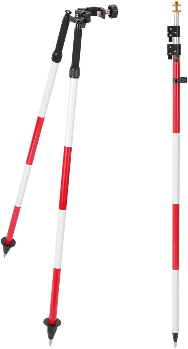 Aluminum Bipod monopod for Leveling Staff and Prism Poles，Aluminum Prism Pole with Quick Release Clamp 11.8FT/3.6M Prism Pole