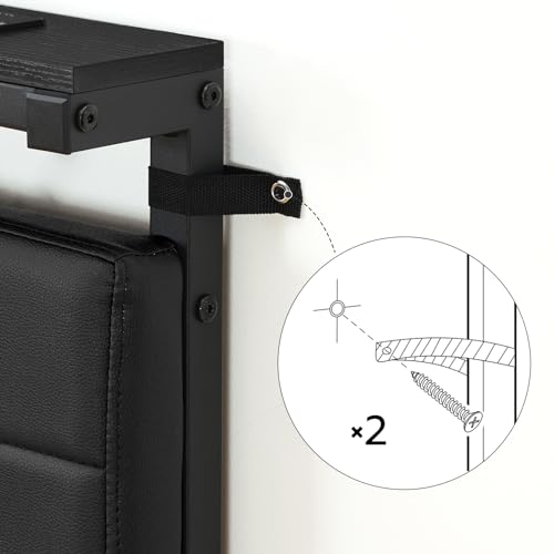 HOOBRO Queen Size Upholstered Headboard, Storage Rack with Charging Stations and LED Lights, PU Upholstery, Headboard with Open Storage Shelf, Adjustable Height, Sturdy and Stable, Black by HOOBRO - Image 5
