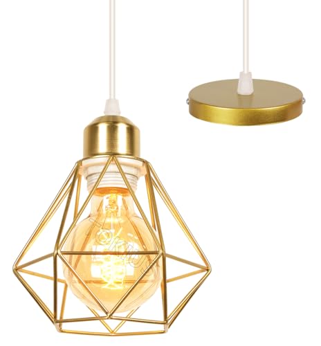 TOKIUS E27 Plafonnier Industriel Suspension Luminaire Vintage Design Lustre Métal Rétro forme Cage Ø160mm éclairage plafond 40W, Doré (Lustre-1pcs)
