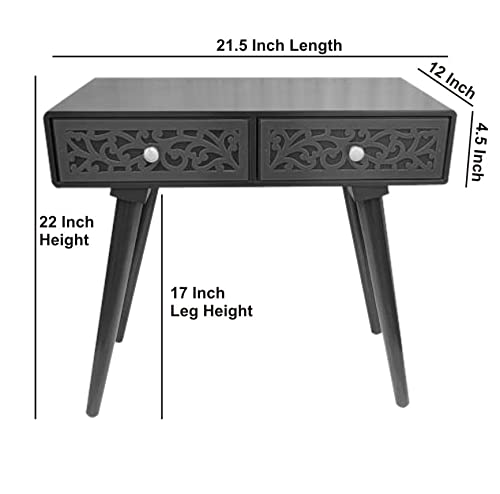 Image of Bed Side Table with 2-Drawer Nightstand, Carved Drawer Design Accent or End Table with Storage with Carving Design (Black & White) Engineered Wood
