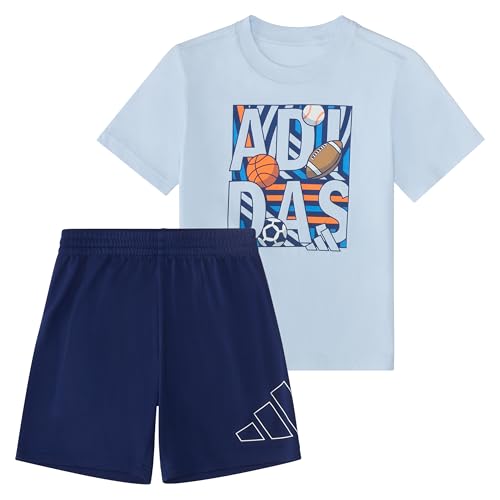 adidas baby-boys Two-Piece Essential Cotton World Cup Graphic Tee & Short Set, Light Blue, 24M