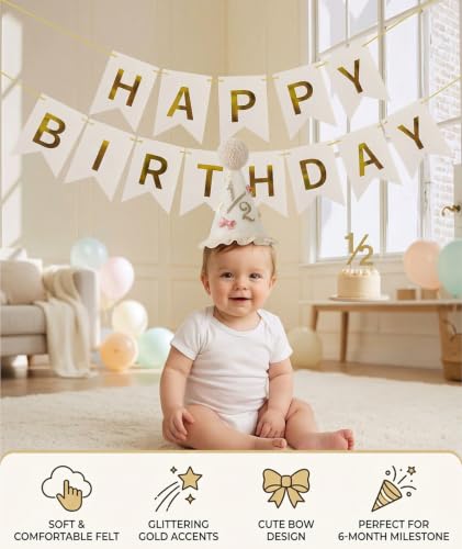 Image of piercing Half Birthday Decoration for kids, 1 /2 Birthday Decorations for kids, Half Way to One Decoration, Half Birthday Cap, Adorable Party Hat Milestone, Great for Photo Shoots