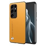 EASSGU Custodia per Samsung Galaxy S24 Ultra (6.8" Inches), Cover per Telefono in Stile Business con Retro in PU Pelle - Giallo