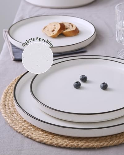 Image of Famiware Nebula Plates and Bowls Set, 24 Pieces Dinnerware Sets, Dishes Set for 8, White with Black Rim
