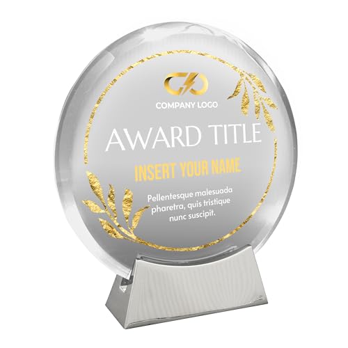 Personalized Round Platinum Glass Plaque, Glass Awards Plaque for...