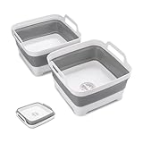 Cretosou Cuenco Plegable Cubeta para la Colada Plegable, Multiusos Cuenco de Lavado, Lavabo Plegable para Uso Doméstico Acampadas Viajes y Deportes al Aire Libre (2, Blanco/Gris)