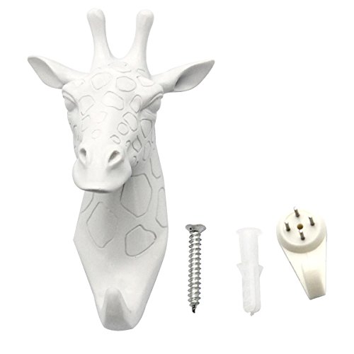 Evilandat Patère Tête de Girafe en Resin Susprendre Vêtement/Manteau/Sac/Chapeau Pratique Blanc