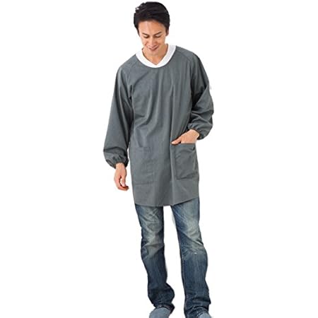 Amazon 日本製 Kd0093 エプロンストーリー シンプルラグランメンズ割烹着 杢グレー エプロンストーリー エプロン 通販