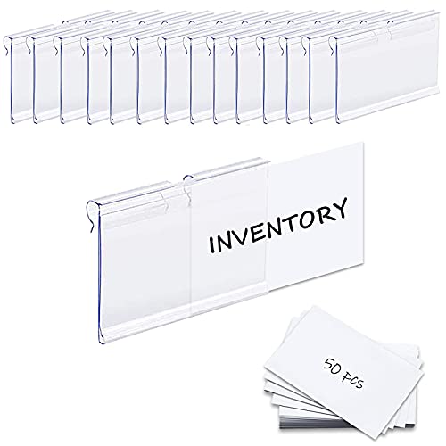 Image of 50PCS Basket Bin Labels Clip On,ChanQnTon Clear Plastic Labels for Storage Bins, Wire Shelf Price Tags,Merchandise Sign Display Holder,50PCS 6X4CM Paper Inserts Included.