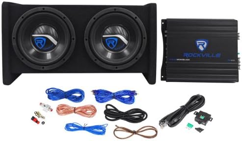 Rockville RV8.2A 800 Watt Dual 8" Car Subwoofer Enclosure+Mono Amplifier+Amp Kit black