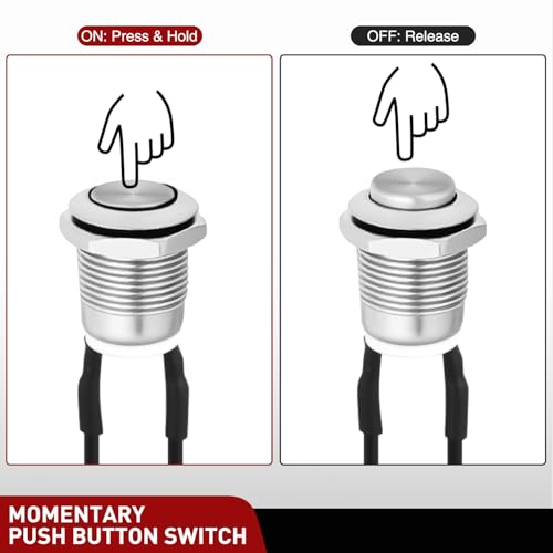 Image of Nilight 12mm Momentary Push Button Switch 6PCS with Pre Wired Harness 2 Pin | 12V Waterproof Stainless Steel Small Round Power Push Button Switches for Car Automotive Truck Boat Marine Off-Road Vehicle