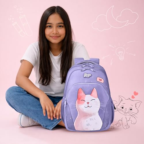 Image of Gear Cutie Cat 17 inch /27L Large Water Resistant School Bag | Casual Backpack | Daypack | Travel Backpack | Kids Bag for Boys /Girls (Lavender - Pink)