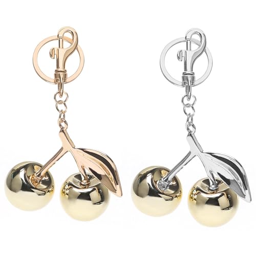 CHUQIU Llavero con dije para bolsa de frutas, accesorios de fresa, cereza, llavero para mujer, regalo de cumpleaños y día de San Valentín, Cereza dorada, 2 unidades, gold cherry-2pcs