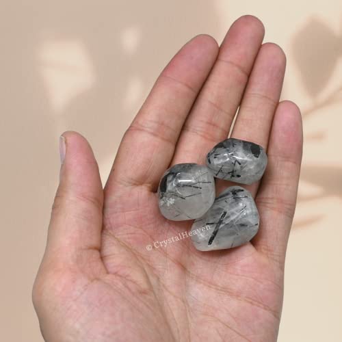 Image of Black Rutilated Quartz Crystal Healing Tumbled Stone, Natural Polished Crystals for DIY Crafts, Manifestation, Meditation, Pooja Feng Shui and Reiki Healing (30 Grams)