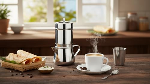 Image of 304 Stainless Steel South Indian Filter Coffee Maker 175ml with Handle | Traditional Drip Coffee Brewer | Authentic Madras Kaapi /Kappi Coffee Decoction Pot | Mocha Coffee Maker