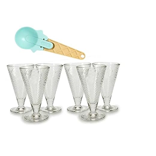 Pack de 7 PCS 6 copas de helado conica alta 30cl y cuchara para servir helado