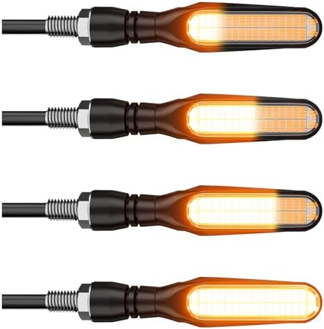 Alopee 4-Pack Sequential LED Motorcycle Turn Signals 12V Flowing IP67 Waterproof Front and Rear Directional Lights High Visibility Universal Fit for Honda Yamaha American Cruiser Adventure Tourer