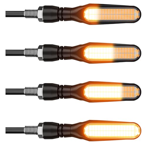 Image of Alopee 4-Pack Sequential LED Motorcycle Turn Signals 12V Flowing IP67 Waterproof Front and Rear Directional Lights High Visibility Universal Fit for Honda Yamaha American Cruiser Adventure Tourer