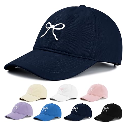 Baseball Cap Women Adjustable Cute Bow Hats for Women Stylish Hat Ideal for Workouts, Golf, Running Navy Blue