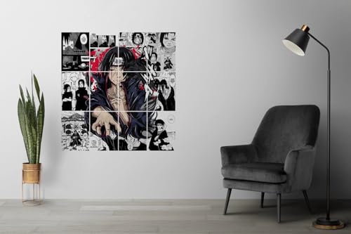 Image of Posternet Naruto Manga Wall Art Collection, 90 x 60 cm, Set of 12 Panels, Black and White with Red Accents, Matte Finish (33 inch X 23 inch)
