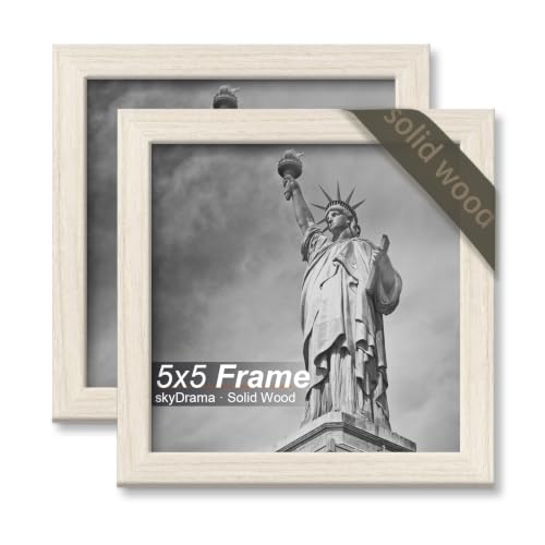 skyDrama Solid Wood 5x5 Picture Frame with White Wood Grain 2 Packs