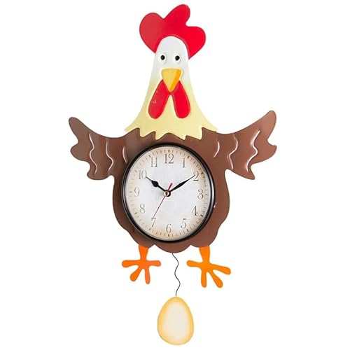 The Lakeside Collection Pendulum Wall Clocks - Rustic Farmhouse Kitchen Clock - Rooster