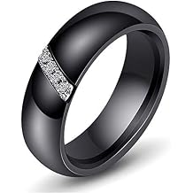 PAURO Womens Ceramic Slanting Rod Zircon Engagement Wedding Band Ring