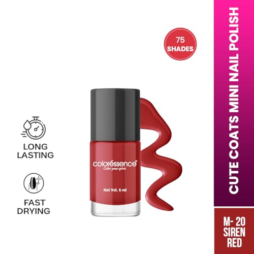 Image of Coloressence Cute Coats Long Lasting Nail Paint | Chip Resistant | Quick Dry | One Swipe Application | Toxin Free|Siren Red-6ml, Glossy Finish