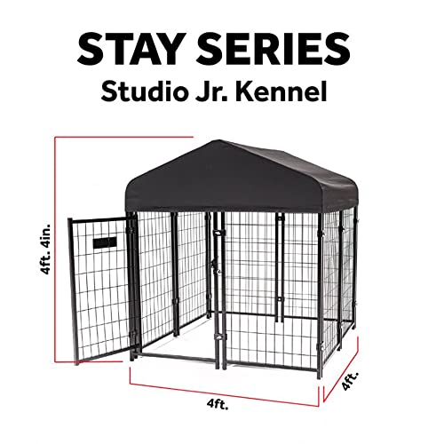 Lucky Dog Stay Series Studio Jr. Kennel – Premium Design, Waterproof and UPF 50+ Canopy Cover, All-Steel Frame, 4\'W x 4\'L x 4\'4\"H, Steel Grey