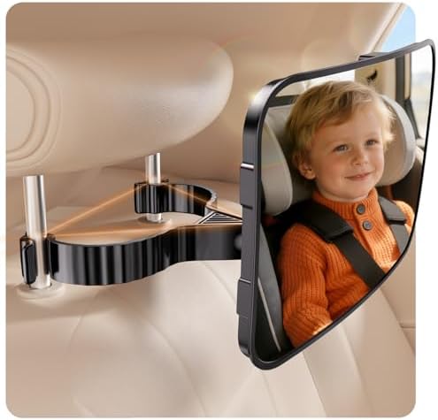Mirrorsafe Babyspiegel Auto Rücksitz Spiegel Rückbank - 2026 Haken Clip Stabiler Bruchsicherer Autospiegel Baby, 360°Verstellbarer Babyspiegel Erstausstattung Auto Zubehör für Kind