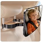 Mirrorsafe Car Seat Mirror for Rear-Facing Infant See Baby from Driver Seat Headrest Hook - Acrylic ABS PC Shatterproof 360 Degree Adjustable Backseat Mirror Anti-Shake for Toddler - Classic Black