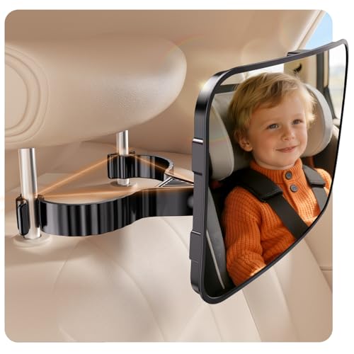 Mirrorsafe Car Seat Mirror, 360-degree Adjustable, Shatterproof, Anti-Shake, with Headrest Hook, for Rear-Facing Infant, Black