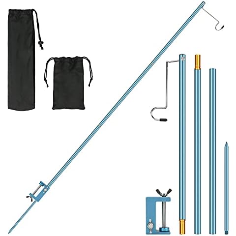 WIOR Camping Lantern Stand, 47 Inch Collapsible Aluminum Alloy Lamp Stand with Stake and Hook, Height Adjustable Lantern Pole Hanger for Outdoor Picnic, Fishing, Backpacking, Camping, BBQ - Navy Blue Cover