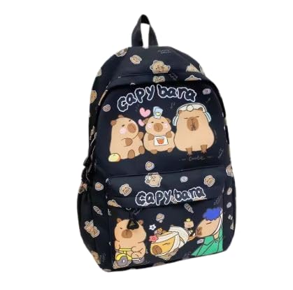 Mochila Capivara em Nylon – Unissex – Escolar - Estampa Fofa - 5 Cores - Tamanho Grade 42 cm (PRETO)