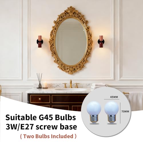 Image of Vintage Wall Sconce Bathroom Vanity: Mid Century Wall Lights Bedroom Hallway - Metal Wall Lighting Mirror (Pink & Red)