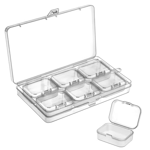 Image of Large Bead Organizer Box with 6 Small Boxes inset, Small Bead Organizers and Storage Plastic Cases, Clear Bead Storage Containers Boxes with Hinged Lid(7 Pcs)