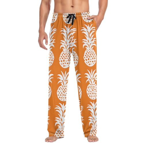 Men's Pajama Pants White Pineapple Orange PJ Lounge Pants Soft Men Pajama Bottoms