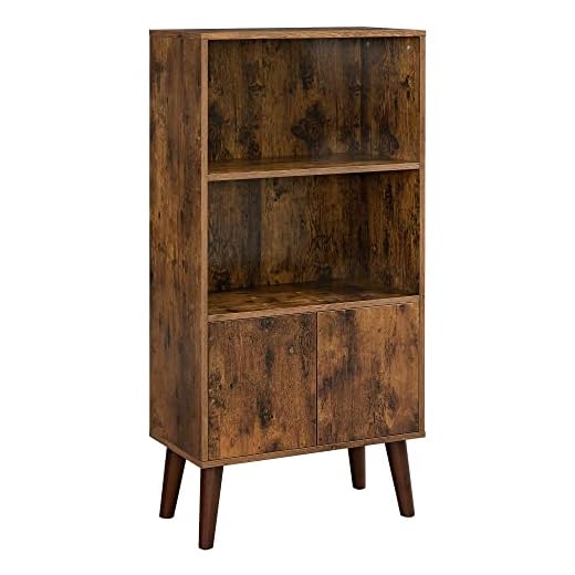 VASAGLE Bookcase, 2-Tier Retro Bookshelf with Doors, Storage Cabinet for Books, Photos, Decorations in Living Room, Office, Study, Mid-Century Style, Rustic Brown ULBC09BX