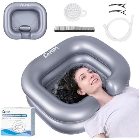 Cehim Inflatable Shampoo Basin - Portable Shampoo Bowl, Hair Washing Basin for Bedridden, Disabled,Injured, Hair Wash Tub for Dreadlocks and at Home Sink Washing (Silver) Cover