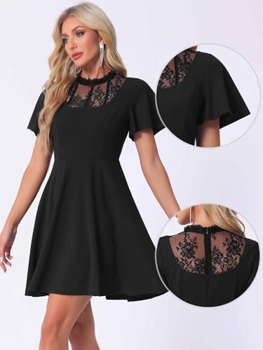 Allegra K Gothic Dress for Women Halloween Party Dress with Lace Mock Neck A-Line Vintage Cocktail Dresses2
