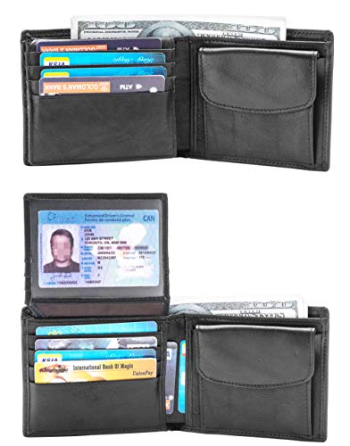 POKOFO RFID Blocking Genuine Leather Bifold Wallet for Men with Zipper and Coin Pocket3