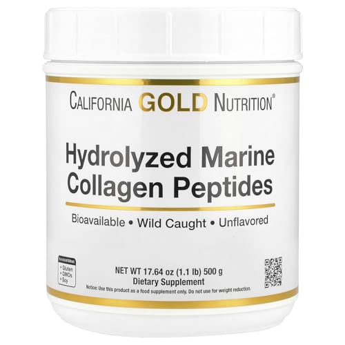 California Gold Nutrition Collagen Peptides Powder with Hyaluronic Acid, Support for Healthy Hair, Skin, Nails, Joints and Bones, Non-GMO, Gluten and Dairy Free, Unflavored, 17.64 oz (500 g)