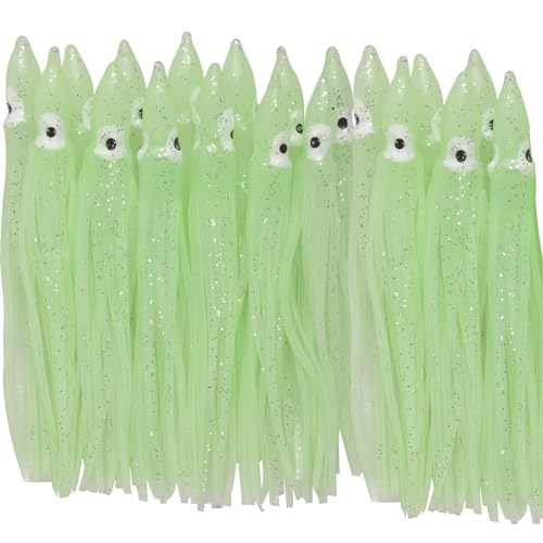 20pcs Fishing Squid Skirts Glow Lures Luminous Octopus Skirts Trolling Lure Saltwater Soft Plastic Bait Fish Squid Silicone Lure Baits Bass Fishing Tackle Accessories Length Green 7cm